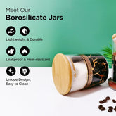 Homestic Borosilicate Glass Containers with Bamboo Lid and Stand|Kitchen Organizer Items and Storage|Multipurpose Airtight Containers|7 Pieces Kitchen Containers Set (4 X 350ml, 3 X 850ml)